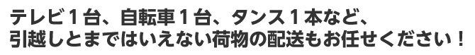 テレビ１台、自転車１台、タンス１本など、引越しとまではいえない荷物の配送もお任せください！